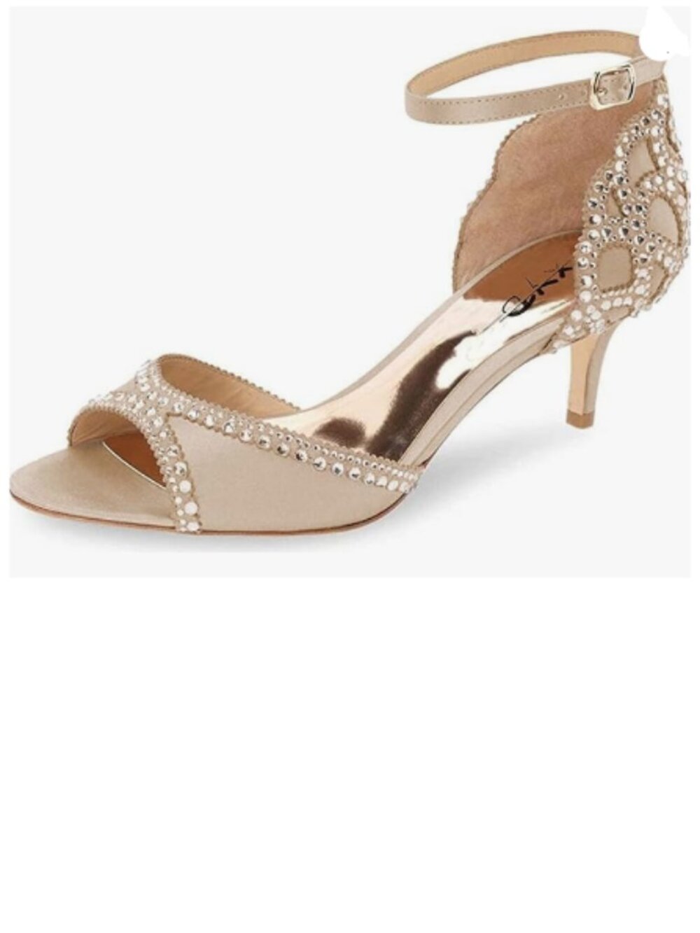 XYD Champagne Peep Toe D'Orsay Kitten Heel Rhinestone Ankle Strap Sandal